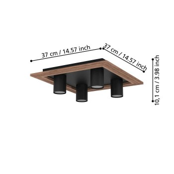 Plafoniera Eglo VALCASOTTO 1 900435, LED 4x4.5W, otel, negru, lemn, maro - 1