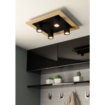 Plafoniera Eglo VALCASOTTO 1 900435, LED 4x4.5W, otel, negru, lemn, maro - 1