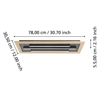 Plafoniera Eglo TIRRENARA 900604, LED dimabil 1x13.7W, 3960lm, 2700-6500K, otel, negru, lemn, plastic, alb - 1