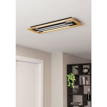 Plafoniera Eglo TIRRENARA 900604, LED dimabil 1x13.7W, 3960lm, 2700-6500K, otel, negru, lemn, plastic, alb - 1