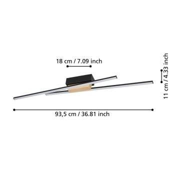 Plafoniera Eglo PANAGRIA 900488, LED dimabil 2x13W, 3120lm, 3000K, otel, negru, aluminiu, lemn, plastic, alb - 1