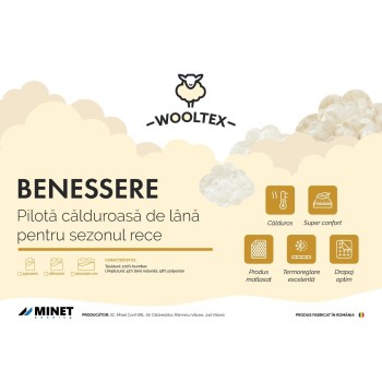 Pilota pentru iarna Wooltex Benessere Somnart, 180x200 cm, umplutura lana, 600 g/m², tesatura 100% bumbac - 1