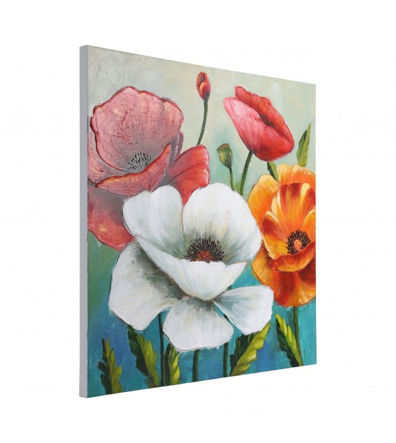 Tablou pictat manual flori multicolore ALAMINOS 423165, 100X100 cm