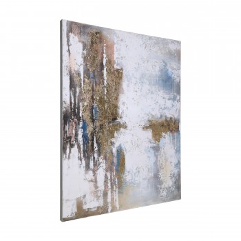 Tablou abstract pictat manual gri-auriu ALAMINOS 423054, 120X150 cm