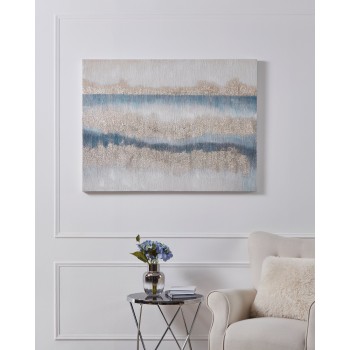 Tablou abstract pictat manual albastru-auriu, ALAMINOS 423138, 120X90 cm - 1