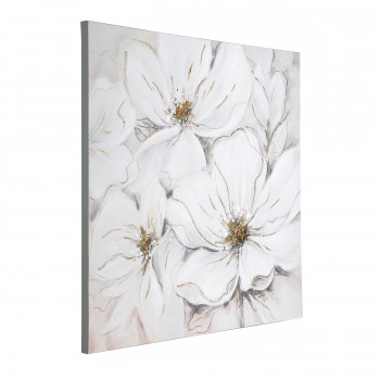 Tablou pictat manual flori albe ALAMINOS 423139, 100X100 cm
