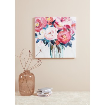 Tablou pictat manual vaza cu flori multicolore ALAMINOS 423148, 80X80 cm