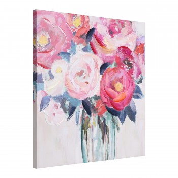 Tablou pictat manual vaza cu flori multicolore ALAMINOS 423148, 80X80 cm