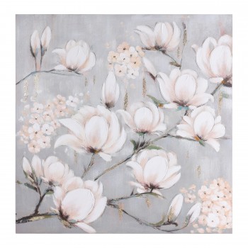 Tablou pictat manual ramuri de mar cu flori ALAMINOS 423164, 100X100 cm
