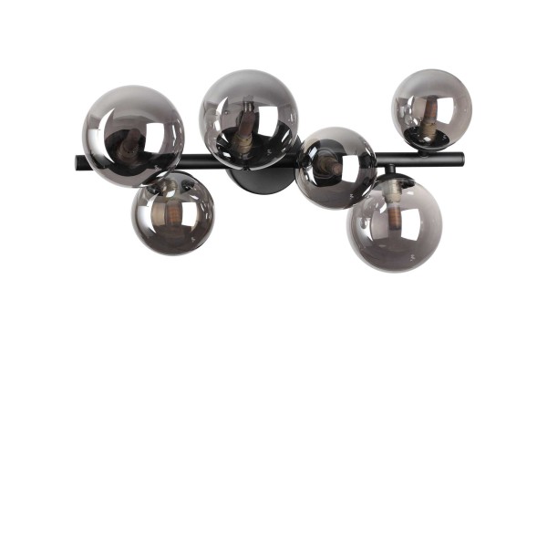 Plafoniera IDEAL LUX PERLAGE PL6 309262, finisaj negru, abajur fumuriu