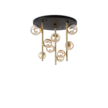 Plafoniera IDEAL LUX PERLAGE PL9 328409, finisaj negru, abajur ambra