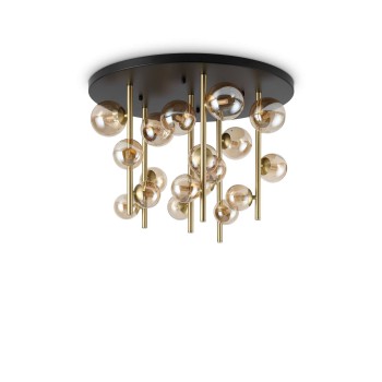 Plafoniera IDEAL LUX PERLAGE PL18 328379, finisaj negru, abajur ambra