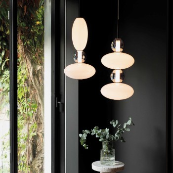 Pendul IDEAL LUX LUMIERE-1 314143, LED 27W, finisaj negru, abajur sticla alba