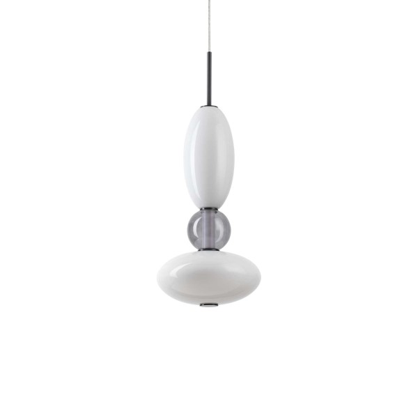 Pendul IDEAL LUX LUMIERE-1 314143, LED 27W, finisaj negru, abajur sticla alba