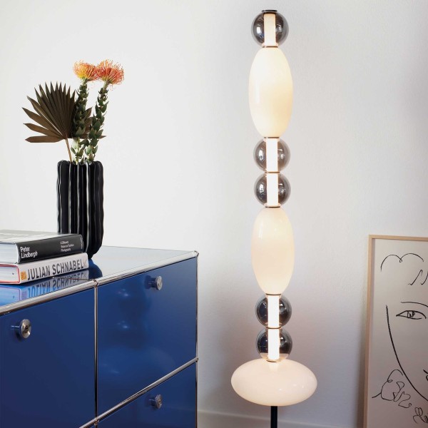 Lampadar IDEAL LUX LUMIERE 314198, LED 58W, finisaj negru, abajur sticla alba