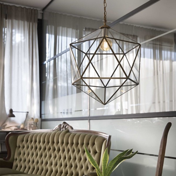 Pendul IDEAL LUX DECA 168852, D28, finisaj bronz cu abajur sticla