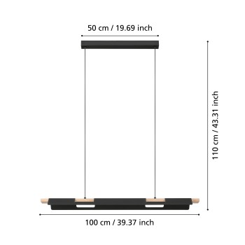 Lustra ERMUA 98836 EGLO, LED 27W, 3850lm, 3000K, Otel, Lemn, Negru, Maro, Plastic, Alb - 1