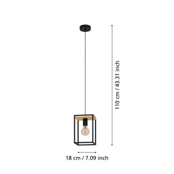 Pendul LIBERTAD 99795 EGLO, E27 40W, Otel, Lemn, Negru, Maro - 1