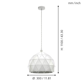 Pendul ROCCAFORTE 97855 EGLO, D40, E27 60W, otel-alb - 1