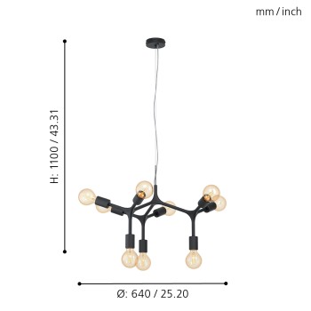 Pendul modern BOCADELLA 98346 Eglo, E27, 9x60W, negru - 1