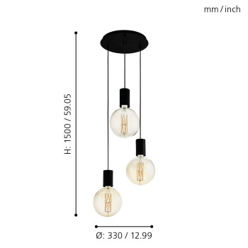 Lustra POZUETA 98663 EGLO, D33, E27 3x60W, otel-negru - 1