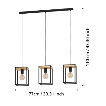 Lustra LIBERTAD 99855 EGLO, E27 40W, Otel, Lemn, Negru, Maro - 1