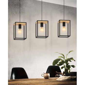 Lustra LIBERTAD 99855 EGLO, E27 40W, Otel, Lemn, Negru, Maro - 1