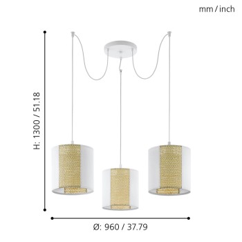 Lustra vintage Eglo ARNHEM 43403, E27 3X40W, Alb, Maro - 1