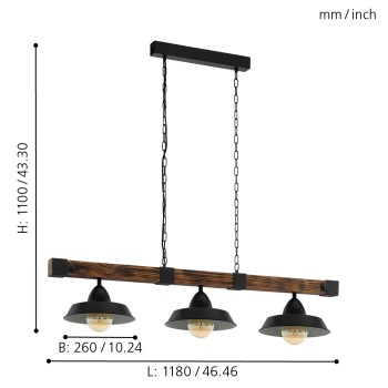 Lustra Oldbury - 49685 Eglo, 3xE27, stil scandinav, maro rustic-negru - 1