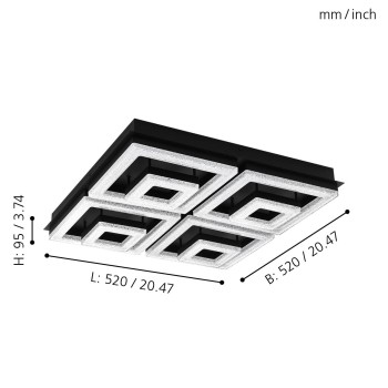 Plafoniera FRADELO 1 99328 EGLO, LED 46.5W, 5500lm, 3000K, Cristal, Negru, Transparent - 1