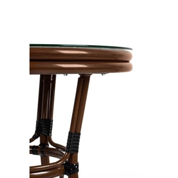 Masuta CAFE PARIS 62x60 cm, din ratan cu efect de lemn de nuc si otel