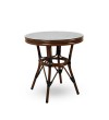 Masuta CAFE PARIS 62x60 cm, din ratan cu efect de lemn de nuc si otel