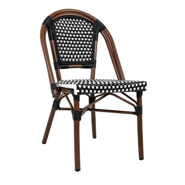 Scaun CAFE PARIS, din ratan cu efect de lemn de nuc si otel