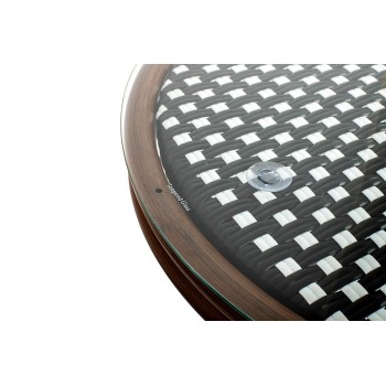 SET CAFE PARIS, Masuta si 2 Scaune din ratan cu efect de lemn de nuc si otel