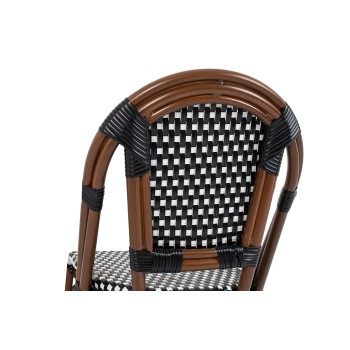 SET CAFE PARIS, Masuta si 2 Scaune din ratan cu efect de lemn de nuc si otel