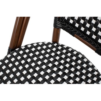 SET CAFE PARIS, Masuta si 2 Scaune din ratan cu efect de lemn de nuc si otel