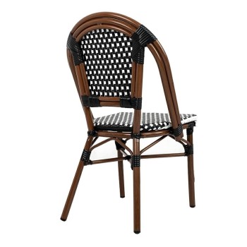 SET CAFE PARIS, Masuta si 2 Scaune din ratan cu efect de lemn de nuc si otel