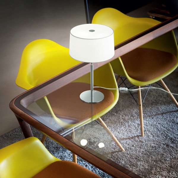 Lampa de masa IDEAL LUX HILTON TL2 075532, E14 2X28W, crom, alb