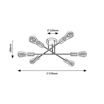 Plafoniera Rabalux 71026 Branwen E27 6x MAX 25W negru mat