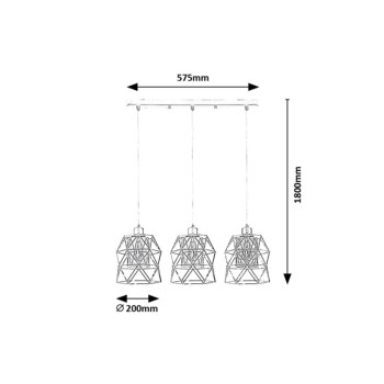 Pendul Rabalux 72113 Emrys E27 3x MAX 40W negru mat
