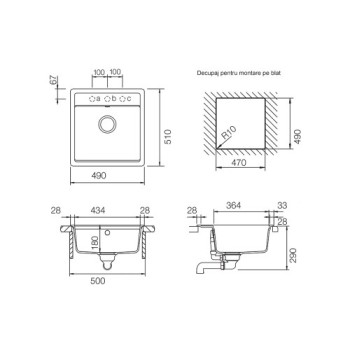 Set Schock Chiuveta Bucatarie Mono N-100S 490x510mm Cristadur Puro cu Baterie Kavus extractibil si Parti Vizibile Gold