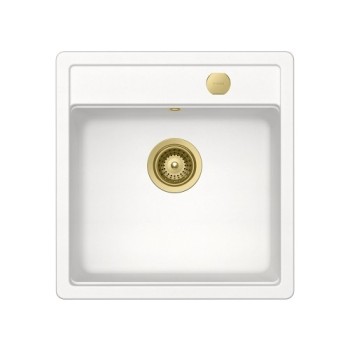 Set Schock Chiuveta Bucatarie Mono N-100S 490x510mm Cristadur Polaris cu Baterie Kavus extractibil si Parti Vizibile Gold