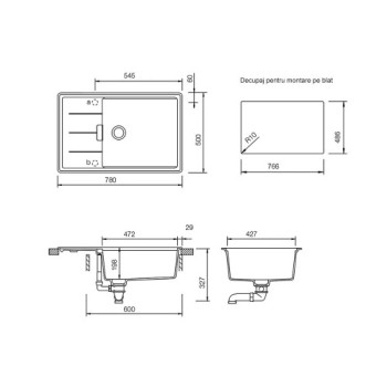 Set Schock Chiuveta Bucatarie Tia D-100LS 780x500mm Cristadur Puro cu Baterie Kavus extractibil si parti vizibile Puro