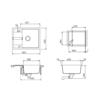 Set Schock Chiuveta Bucatarie Ronda D-100L 650x500mm Cristalite Nero cu Parti vizibile negru si Baterie Schock Prima negru