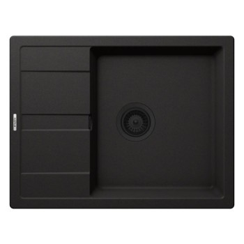 Set Schock Chiuveta Bucatarie Ronda D-100L 650x500mm Cristalite Nero cu Parti vizibile negru si Baterie Schock Prima negru