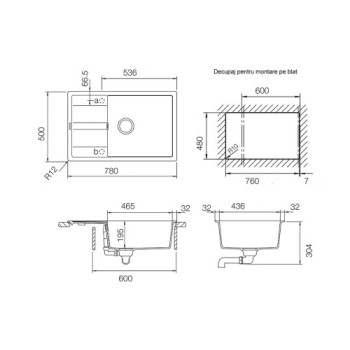 Set Schock Chiuveta Bucatarie Ronda D-100XL 780x500mm Cristalite Nero, Parti vizibile negru si Baterie Kantus extractibil negru