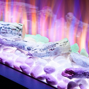 Semineu electric decorativ cu mobilier, Glow & Haiti 33, Gri/negru, Flacara multicolora, Art Flame 1100 x 880 x 350