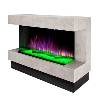 Semineu electric decorativ cu mobilier, Glow & Haiti 33, Gri/negru, Flacara multicolora, Art Flame 1100 x 880 x 350
