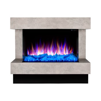 Semineu electric decorativ cu mobilier, Glow & Haiti 33, Gri/negru, Flacara multicolora, Art Flame 1100 x 880 x 350