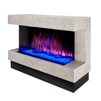 Semineu electric decorativ cu mobilier, Glow & Haiti 33, Gri/negru, Flacara multicolora, Art Flame 1100 x 880 x 350